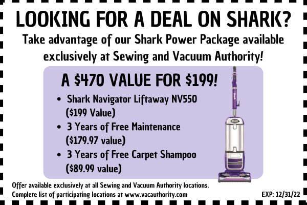 Get the Shark Power Package, a $470 Deal for $199, Exclusively at Sewing and Vacuum Authority
