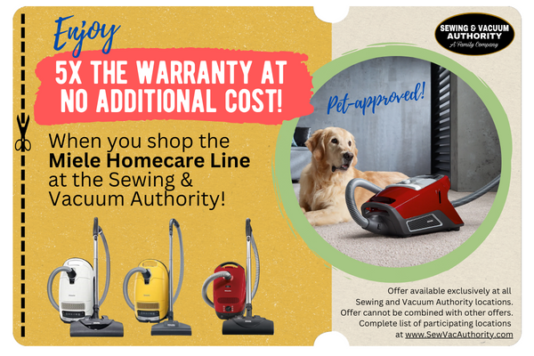 Use this coupon at the Sewing and Vacuum Authority to Enjoy 5 times the warranty at no additional cost!
