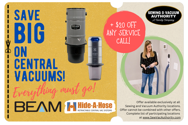 Beam and Hide-a-Hose Coupon for the Sewing and Vacuum Authority